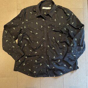 Contemporaine by Simons Black Cotton Shirt w/ embroidered Flowers-2XL